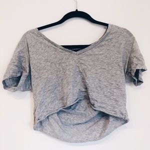BRANDY MELVILLE Gray Cropped V Neck T Shirt